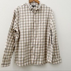 Express soft plaid button down gray tan size XL